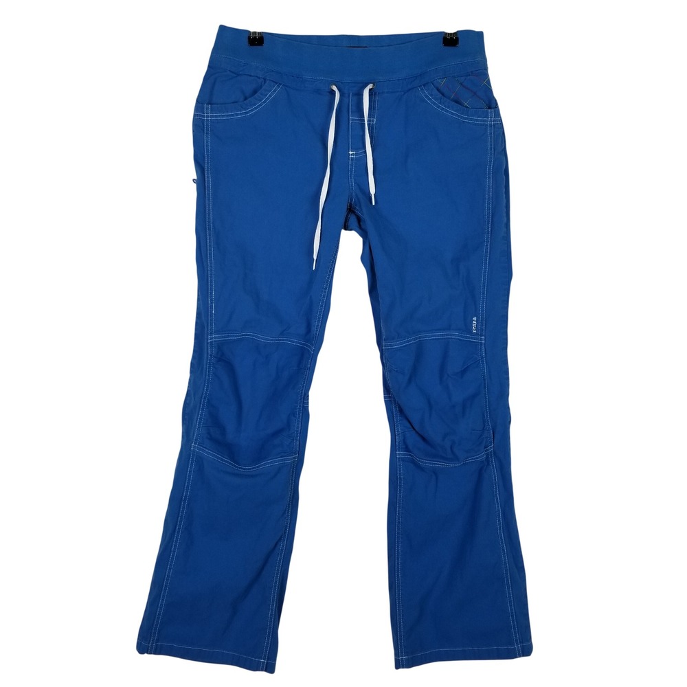 prAna Climbing Pants Women Medium Blue Rainbow Stitching Organic Cotton Stretch